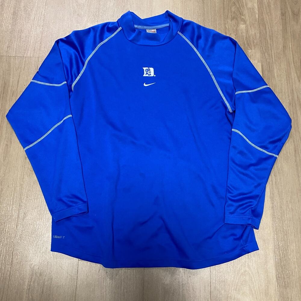 Vintage 90s Nike Team Duke Blue Devils Mock Neck Long Sleeve Shirt Mens XL Blue